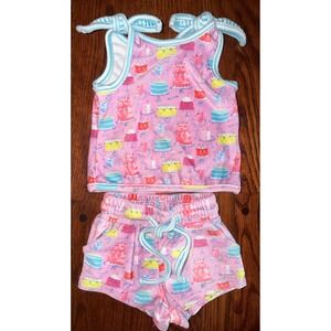 SweetHoney Girls Pink Cake Print Top Shorts Set 18M Birthday Lounge 2pc